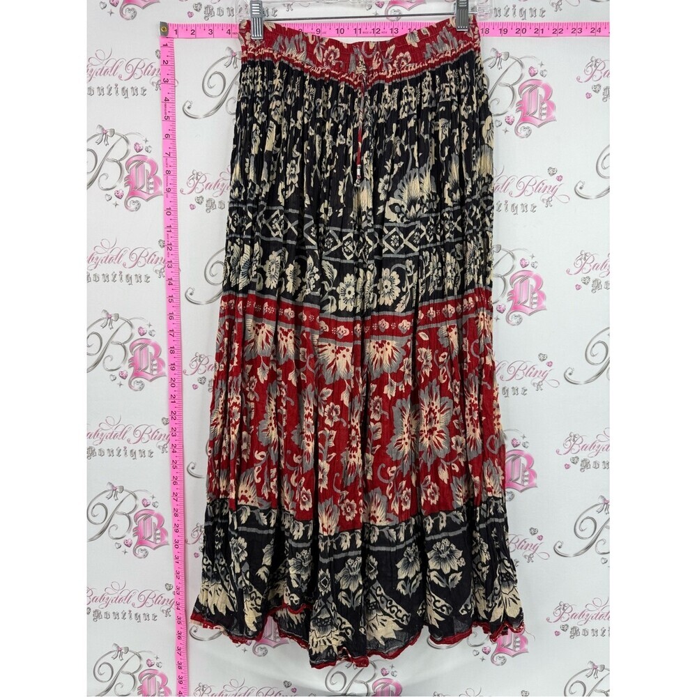 Jessi skirt long maxi Bohemian Red & Black Floral Tiered Maxi Skirt